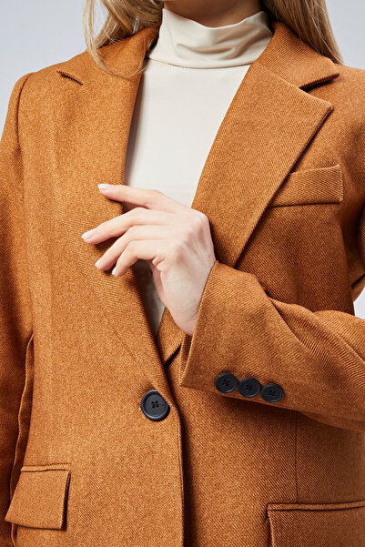 Özlem Yıldız Slim Fit  tek Düğmeli  Blazer Ceket Hardal Sarısı