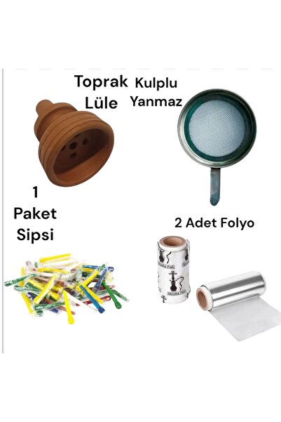 YILMAZNARGİLE Nargile Hazırlama Seti,Toprak Lüle+,Kulplu Yanmaz Ateşlik+1 Pak...
