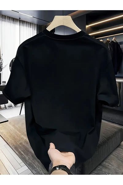 qubo sportswear & company Tricou negru cu mânecă scurtă, unisex, din bumbac, cu imprimeu supradimensionat