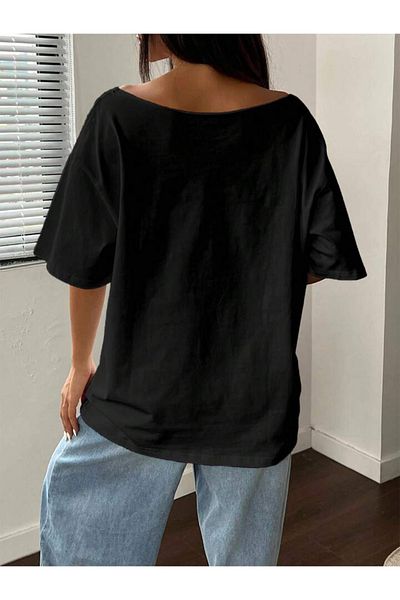 AMMA Women's Boat Neck Just a Girl Printed Oversize 100% Cotton T-Shirt
