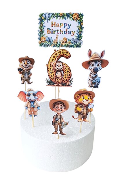 telaşe memuru زينة كعكة سفاري عمرها 6 سنوات |   مفهوم عيد ميلاد سفاري |   عيد...