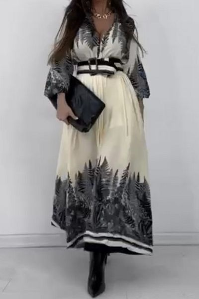 AYASOFYA OTANTIK Rochie cămașă lungă cu imprimeu cu design negru pentru femei, cu detaliu de curea