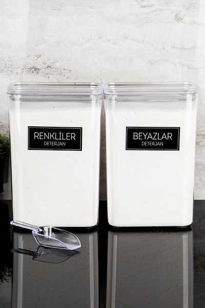 Dolkin Home Set of 2 Detergent Boxes with Scale Colors Whites with Labels 3000ml Mica Bathroom Organizer
