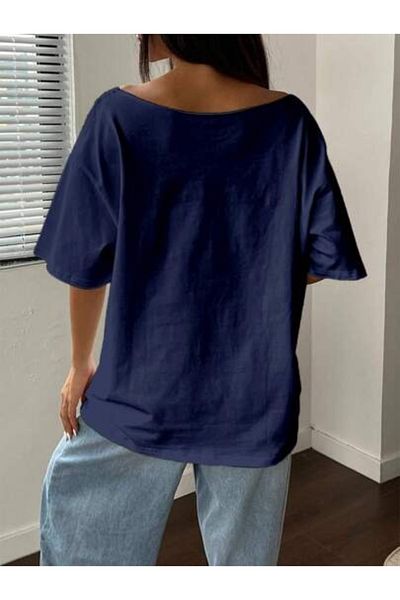 AMMA Women's Boat Neck Brooklyn Printed Oversize 100% Cotton T-Shirt