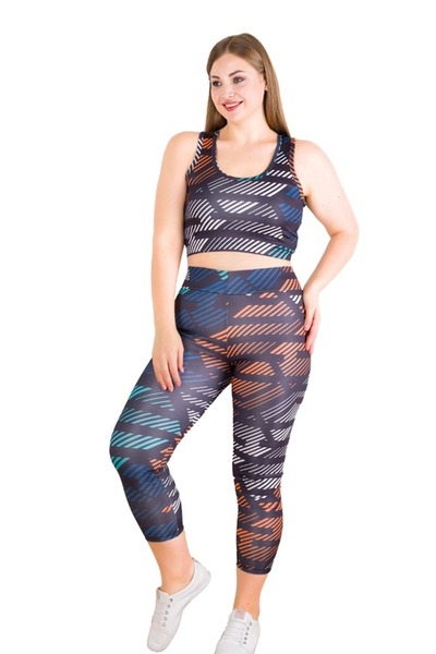 Viselya Multi-Colored Plus Size Sports Leggings Bustier Fitness Suit