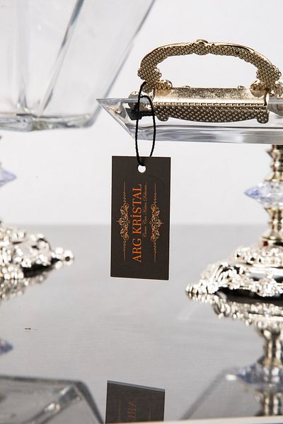 ARGKRİSTAL Silver Detailed Metal Leg Luxury Set 19X19X21 Square and 34X14X16