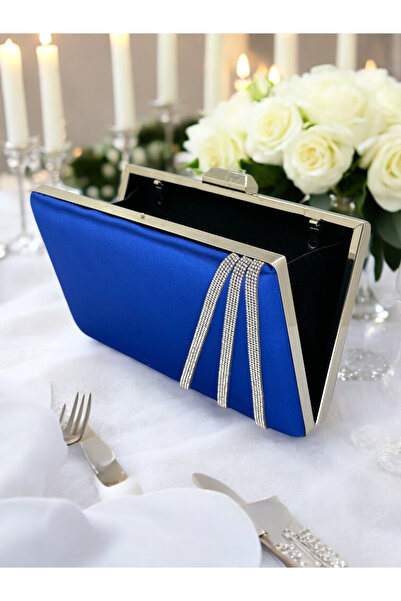 Biçanta Сакс Синій колір Сатен Перехресний Срібний Кришталевий Камінь Жіноча Вечірня Сумочка Весілля Заручини Випускний
