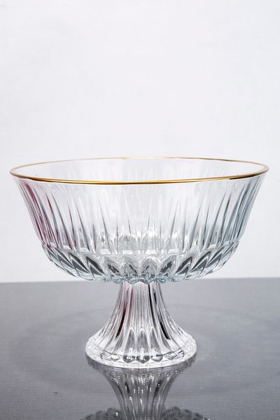 ARGKRİSTAL Alnd Glass Leg Salad Bowl 19X19X17 Transparent and Gold