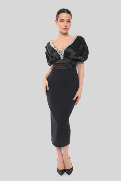 SUSEB Saten Garnili Drape Kollu Elbise