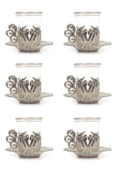 KT HOME 6 Pcs Traditional Turkish Tea Set: Glass Tea Presentation Arab Moroccan Turkish Cup