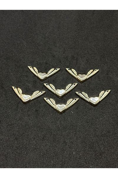 BEİLYS COSMETİCS & ACCESSORY Silver Heart Winged Special Design Button 6 Pieces (Bd01)