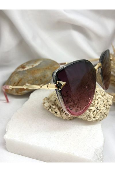 Di Caprio Siaro Cat Eye Gold Detailed Black-Red Women's Sunglasses