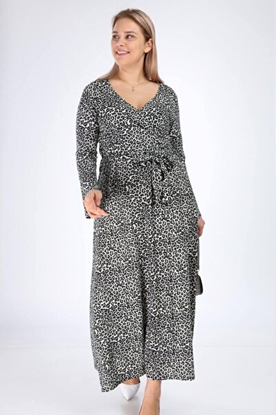 Mia Butik Large Size Leopard Double Breasted Long Dress Dress