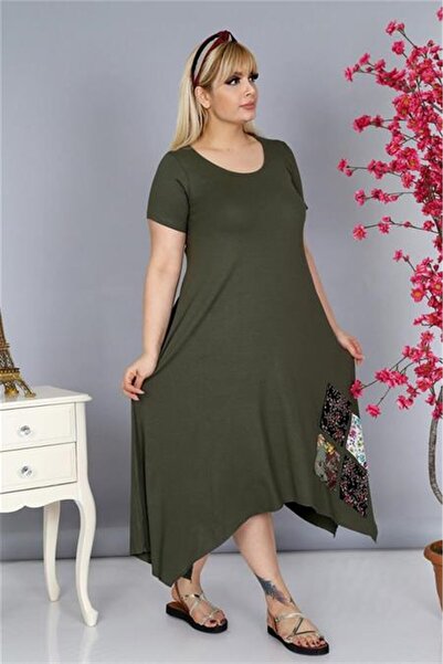 Mia Butik Plus Size Asymmetrical Cut Khaki Dress