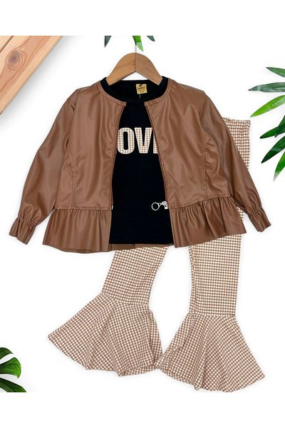 voyyo kids baby Girl Boy Child Leather Jacket 4-5-6-7-8-9 Years Seasonal 3-Piece Loose Long Leg Thin Leggings Bottom Suit