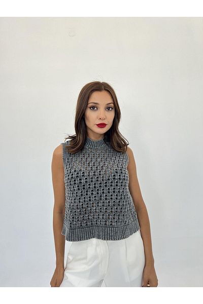 Miracle Omni 43021 Model Anthracite Knitwear Mesh Sweater