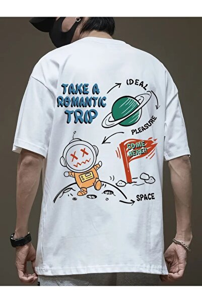 NoVibe Tricou oversize 100% bumbac imprimat Take A Romantic Trip unisex