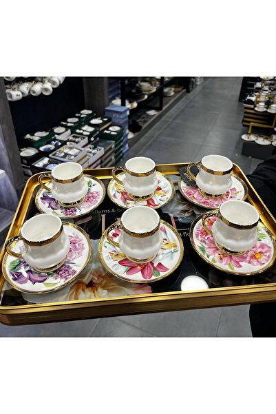 ACAR Porselen Renkli Kahve Fincan Takımı Seti