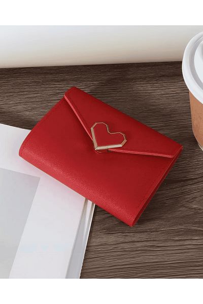 DOODLE Heart Embellished Wallet - Tri-Fold, Coin - Credit Card Compartments, Casual Faux Leather