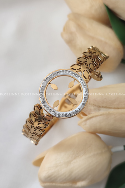 ROSELİNNA Başak Model Kelepçe Bileklik, Çeyrekli Bileklik, Çelik Çeyrek Altın...