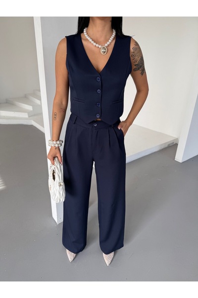 Ekim Store طقم بنطلون سترة مزدوجة بأزرار مستقيمة