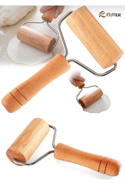 elfnur Ahşap Saplı Rulo Hamur Açıcı Merdane Pürüzsüz Oklava pizza Börek Açma ...