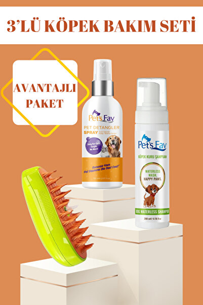 Pets Fav 3'lü Köpek Bakım Seti Kıtık Açıcı Sprey Bit Pire Kene Şampuanı Buharlı Temizleme Tarağı
