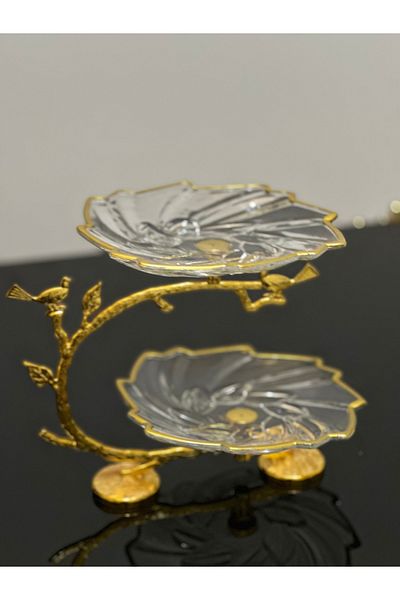 USD HOME Gilded Square Two Tier Cake Cookie Presentation Serving Plate