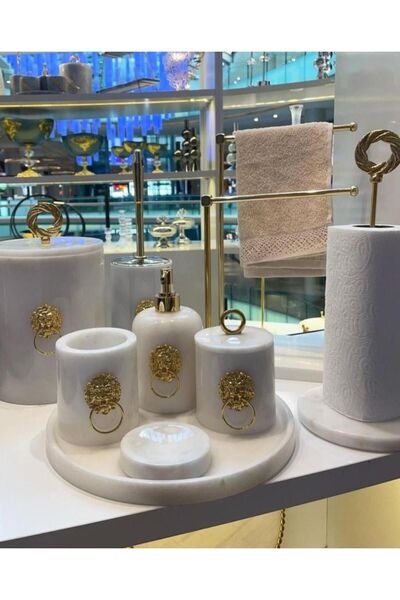 Pietro Di Marble 13 Parça Beyaz Mermer Banyo Seti - Banyo Takımı