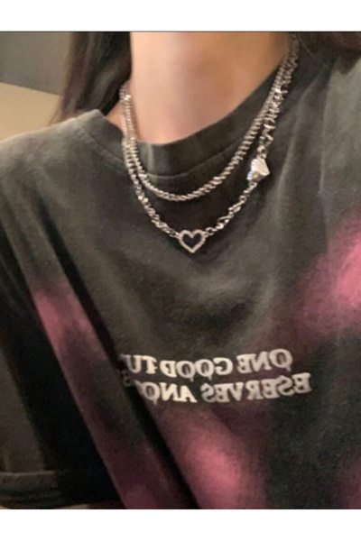 La Saade Y2k Grunge Kalpli Zincirli İkili Pinterest Kolye