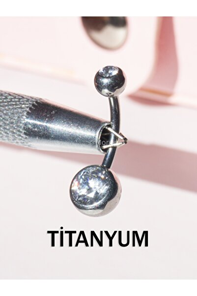MORNEVA Titanyum | Minimal Basic İki Tarafı Taşlı Göbek Belly Piercingi