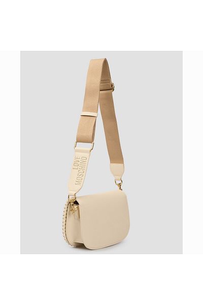 Love Moschino Women Thick Strap Around Knitted Pattern Leather Beige Shoulder Bag Jc4125Pp1Mlj0-110
