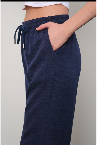 ZERTEX Women's Larcivert Linen Blend Loose Pants Loose Fit Fit Elastic Waist Casual Fit Style Cut