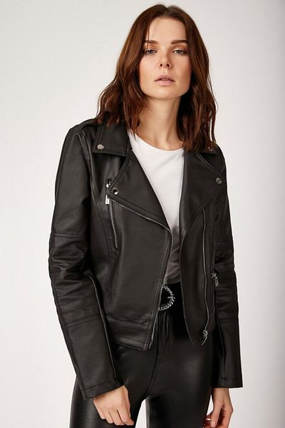 MRA Fashion 1025 Faux Leather Biker Jacket - Black