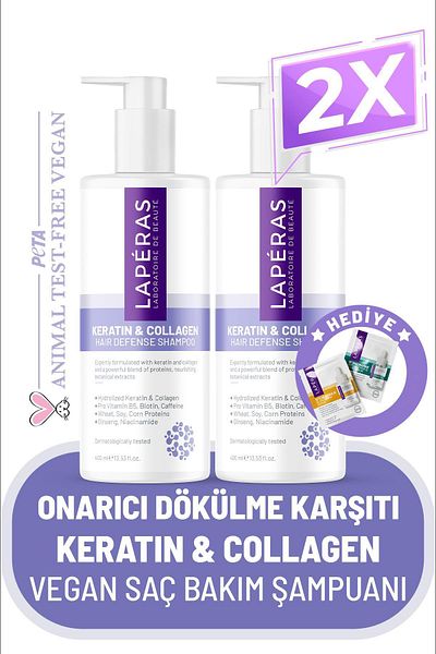 LAPERAS Collagen and Keratin Anti-Hair Loss Fast Hair Growth Plumping Repair Shampoo 2 Pack