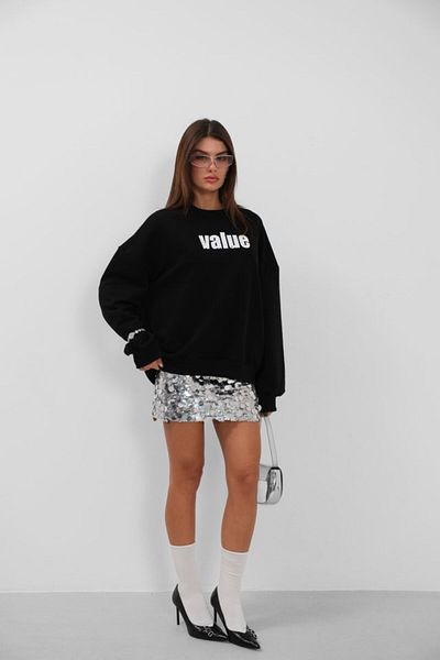 Biarre Printed Crew Neck Oversize Sweatshirt