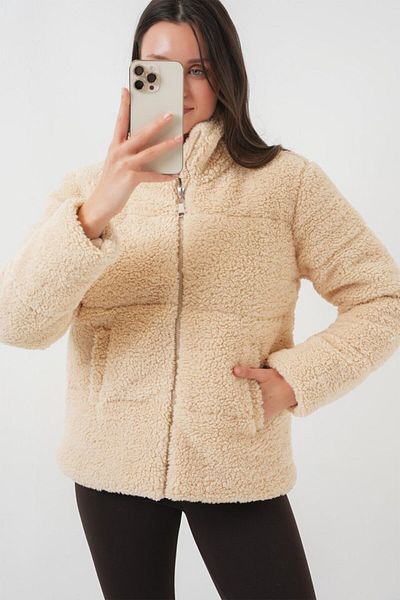 modaserdem 5178 Lined Plush Coat - Cream