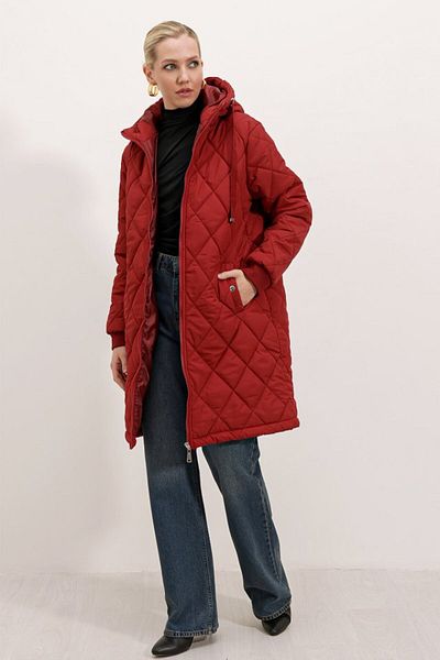 MRA Fashion 5138 Quilted Long Puffer Jacket - Claret Red