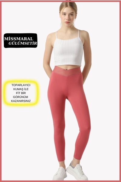 missmaral Women's High Waist Dried Rose Ankle Length Leggings Special Production Cross Belt Detailed 1011