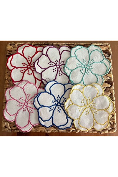 Freecook منديل تقديم القهوة من الكتان المطرز المقاوم للبقع مكون من 6 قطع