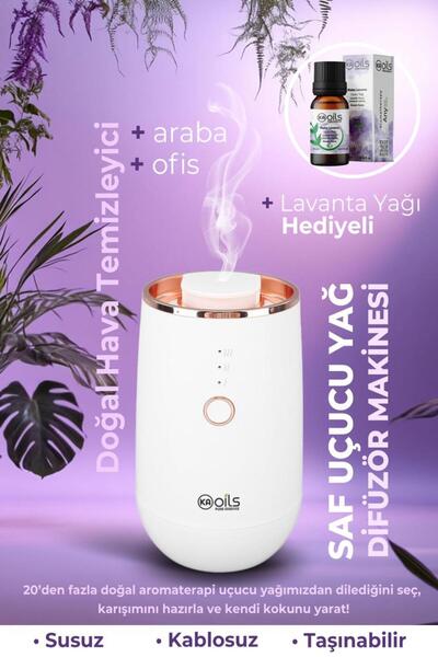 KAOils Pure Essence Aromaterapi Susuz Difüzör - Saf Uçucu Yağ Difüzörü - Koku Makinesi - Titreşim Sensörlü - Kablosuz