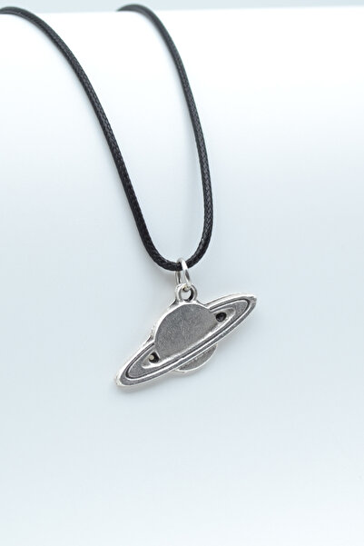 Bu Farklı Gezegen - Satürn Gümüş Kaplama Deri İp Kolye