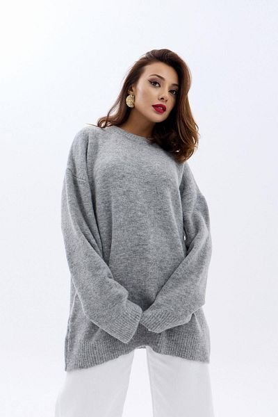 COTTONLAB 43071 Knitwear Zero Collar Slat Sweater - Gray