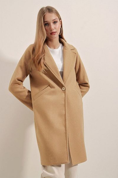 modaserdem 9085 Kaşe Coat - Mustard
