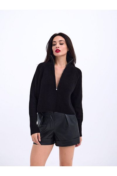 COTTONLAB 3309 ZIPPERED SWEATER-BLACK