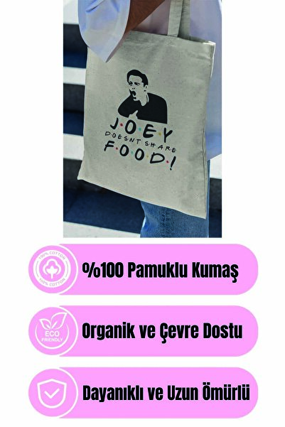 qoeuyl boutique Джої не ділиться їжею Друзі Надрукована 100% бавовняна сумка бежевого кольору