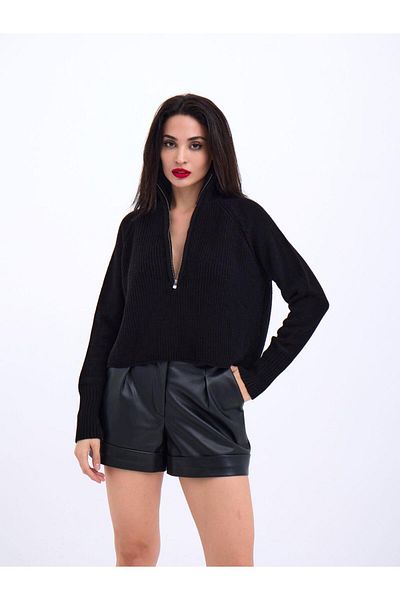 COTTONLAB 3309 ZIPPERED SWEATER-BLACK