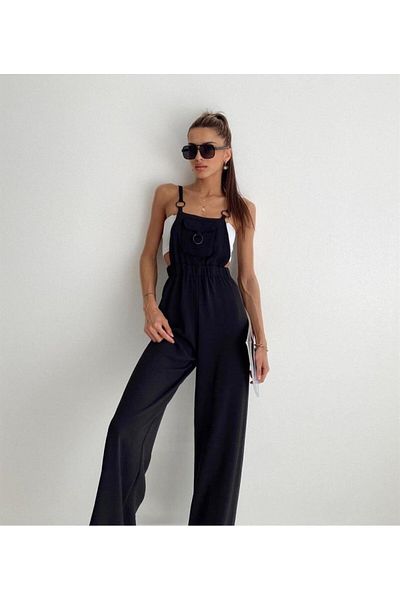 modaserdem 7023 Strappy Gardener Overalls - Black