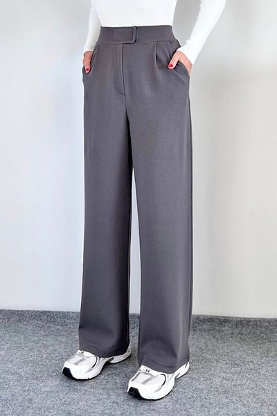 LOS FECHKA Line Women's Lycra Velcro Closure Gray Palazzo Trousers