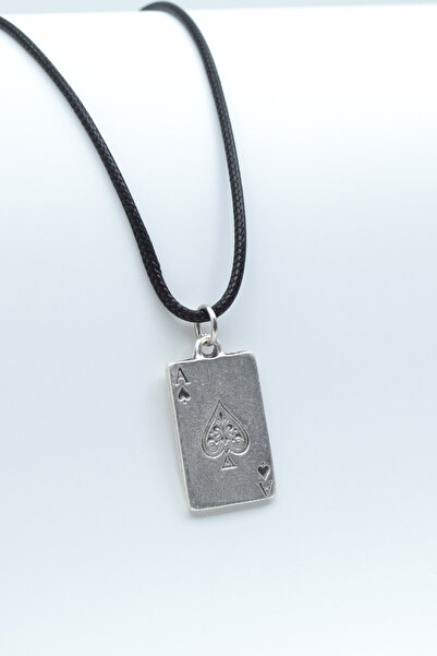 Bu Farklı Maça As Poker İskambil Gümüş Kaplama Deri İp Kolye